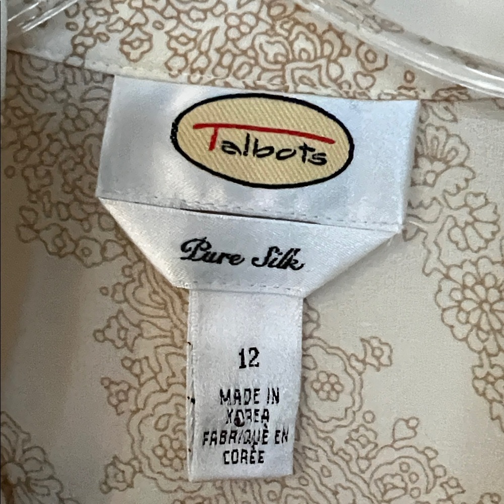 Talbots Pure Silk Blouse with Cream and Gold Pattern - Picture 2 of 5